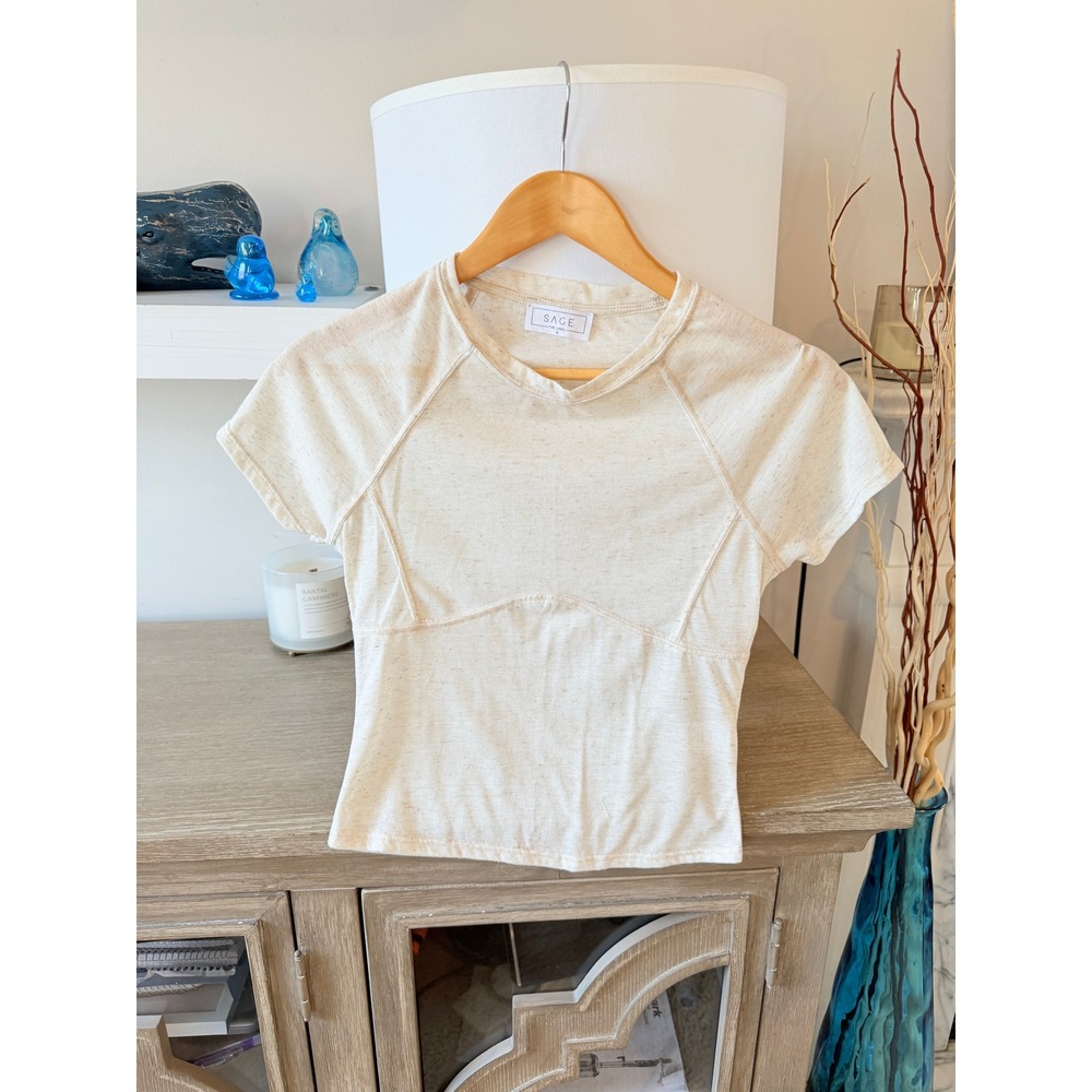 NWOT Sage The Label Short‎ Sleeve Tee Women's Cream Size Medium